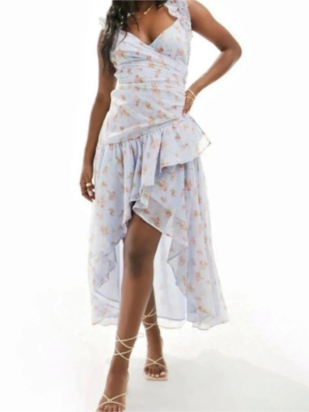Abercrombie & Fitch Ruffle Flower Slip Dress Floral High Low Dress in Blue size